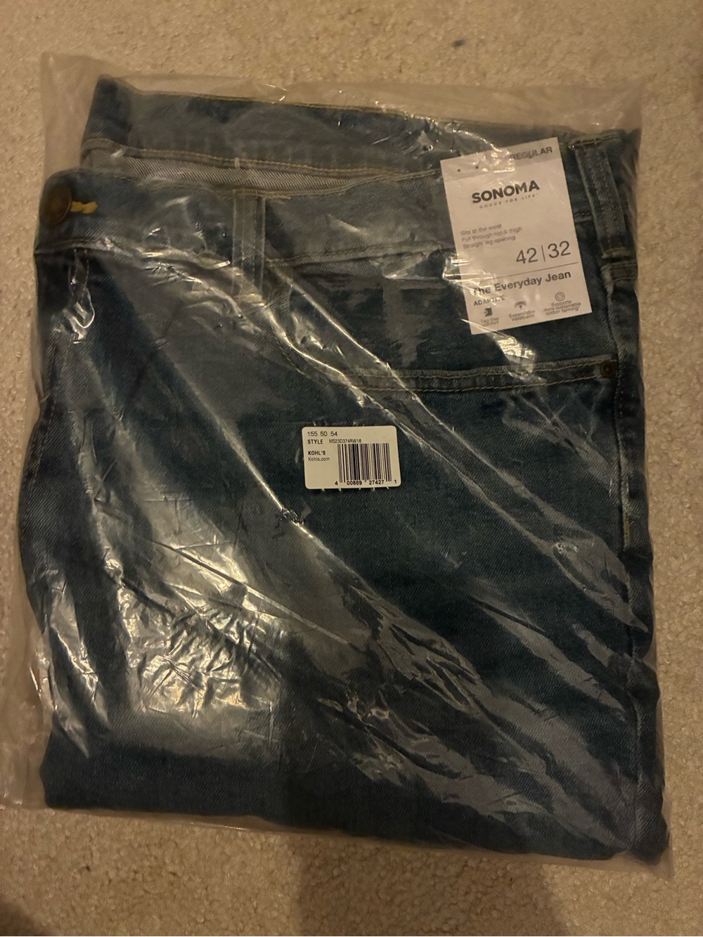 Sonoma Men's Adaptive Relaxed Fit Dark Blue Jeans